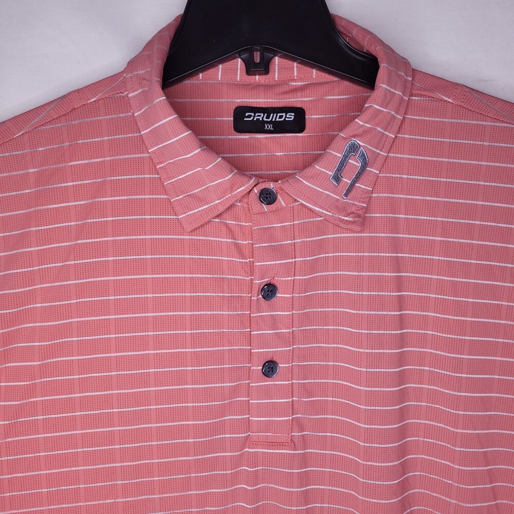 Druids Golf Polo Shirt Mens 2XL Striped Red Performance Short Sleeve